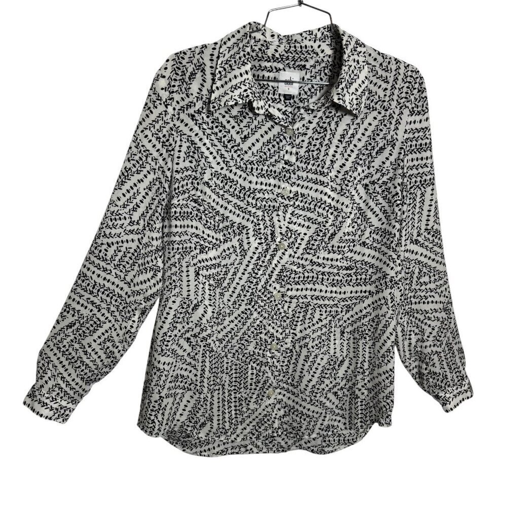CAbi Printed Leaf Blouse Women’s Size Small Style #3255 black white button down - Picture 1 of 7